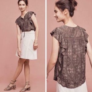 Anthropologie Hiche Papillon Flutter Green Top